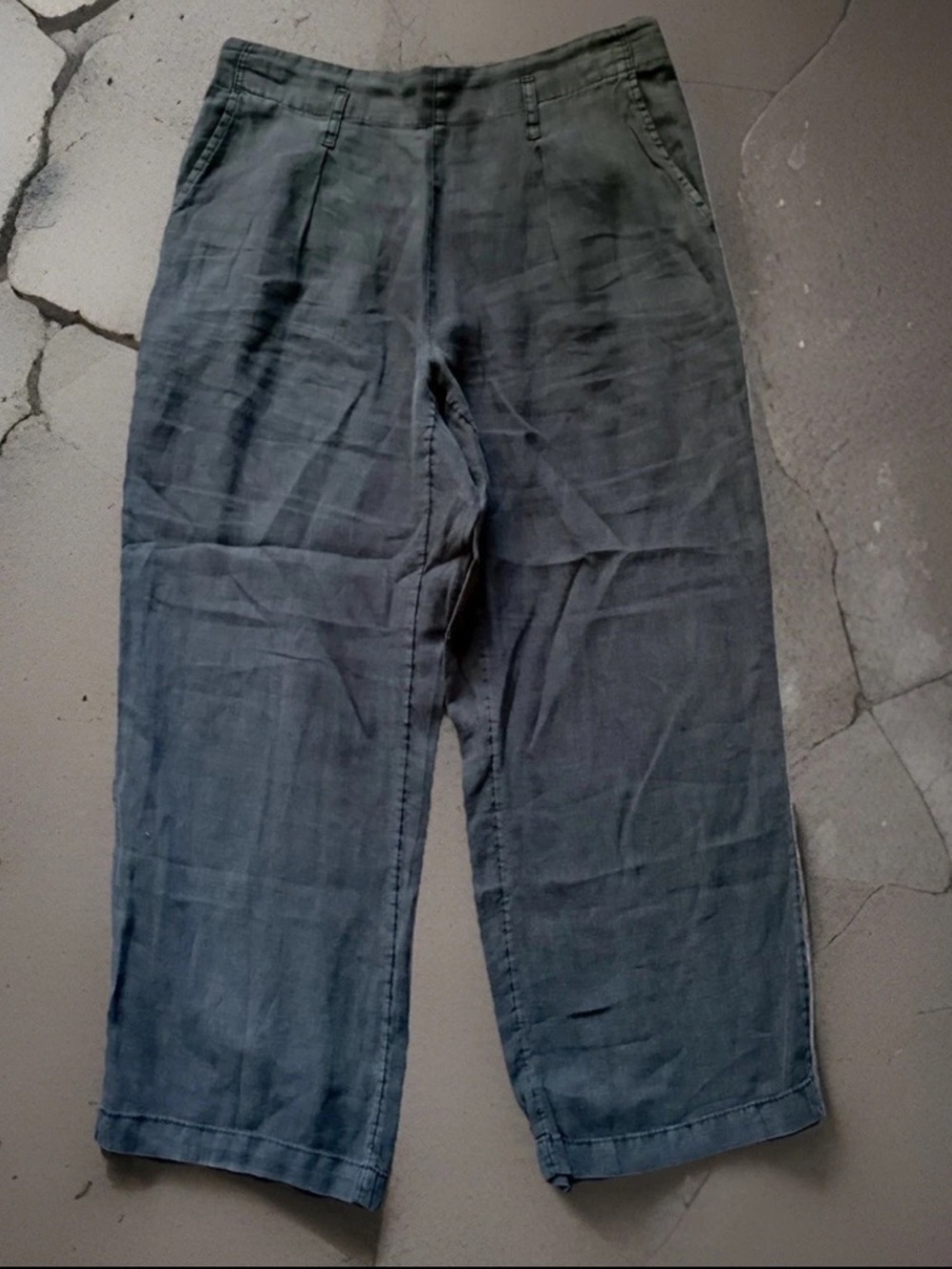 NICOLE MILLER Pants Womens Small Black Linen Wide Leg Cropped Pull On Pants